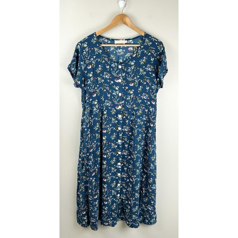 LA CERA Womens Rayon Midi Dress Boho Floral Button Front Cottage Core Lg